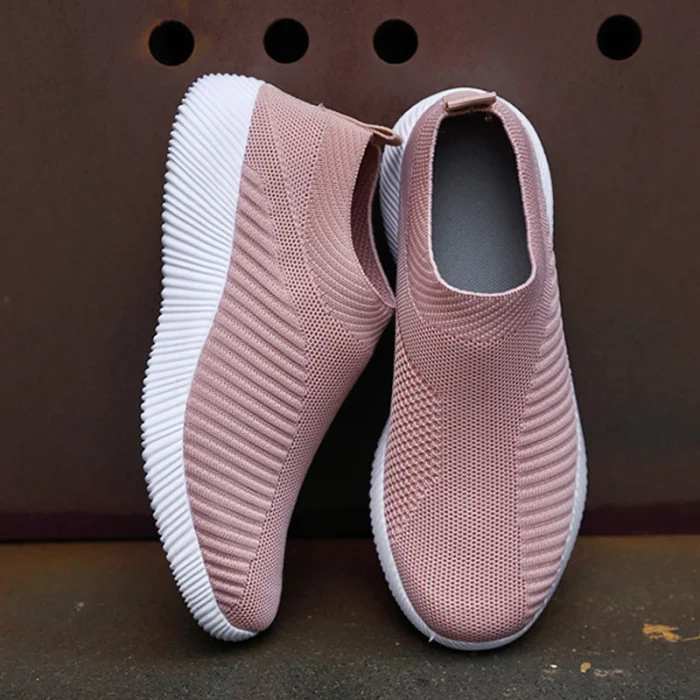 Women Comfy Slip-on Knitting Sneakers Breathable Mesh Platform Walking Shoes for Summer BHD2