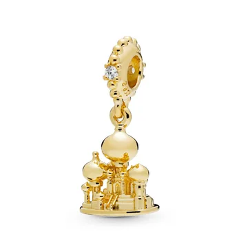 

Fashion Original 925 Sterling Silver Gold Bead Shine Disne Agrabah Castle Charm Original Pan Women Bracelet Necklace Diy Jewelry