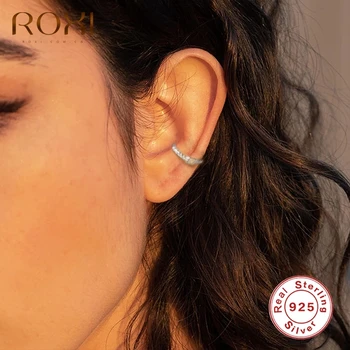 

ROXI Minimalism INS Square Zircon Crystals C Shape Clip on Earrings for Women Unusual No Piercing Ear Cuff Silver 925 Jewelry