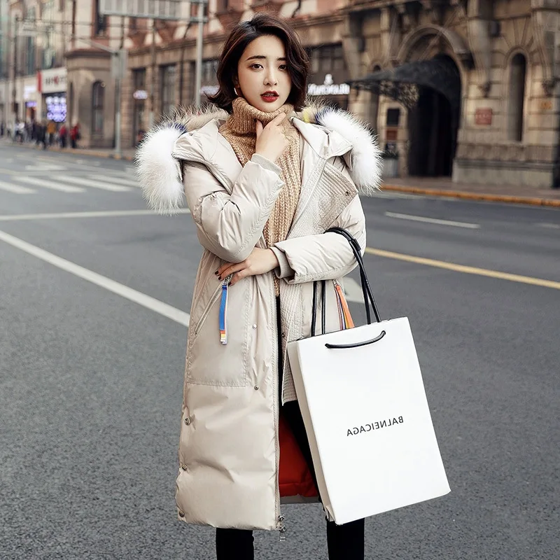 

Duck Down Jakcet Women New Fashion Luxury Natural Raccoon Fur Long Hooded Parkas Female Warm Loose Overcoat LX2242