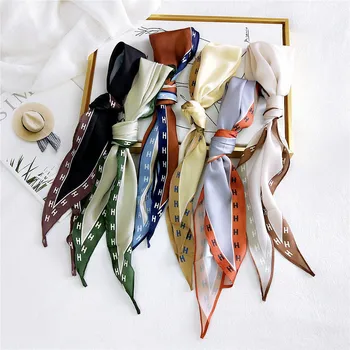 

Spring Women H Letter Solid Diamond Scarf 118cm Letter Print Chiffon Silk Scarves Office Lady Pink Headbands Bandana
