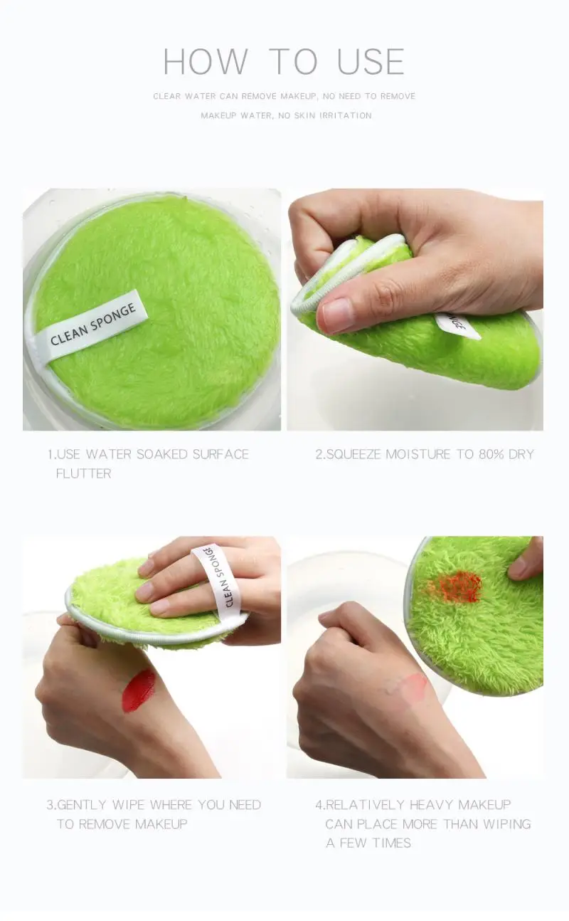 Hot Sale 4pcs Soft Flannelette Sponge Double Sided Makeup Remove Puff Women Lady Beauty Makeup Wash Facial Cosmetic Tool