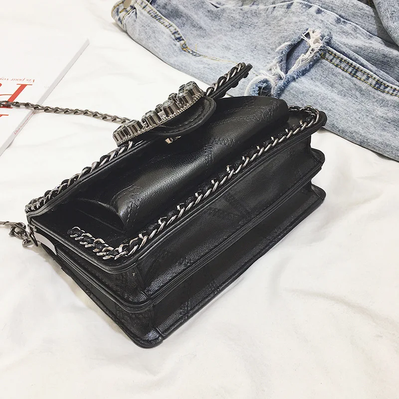 

Korean-style Stereo Stereotypes Square Sling Bag Joint Chain Circular Ring Magnetic Snap Shoulder Oblique WOMEN'S Bag