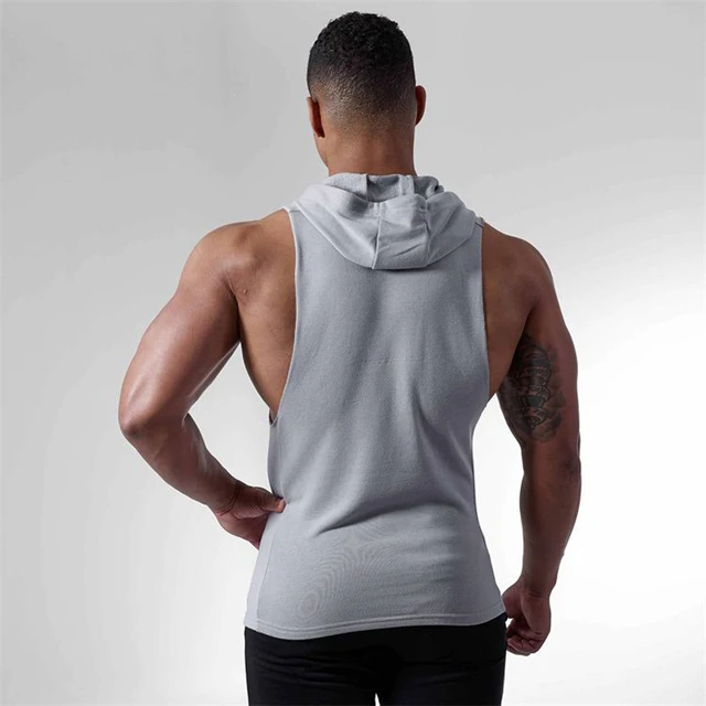 Cotton Hooded Men's Sleeveless Fitness Vest - Image 2