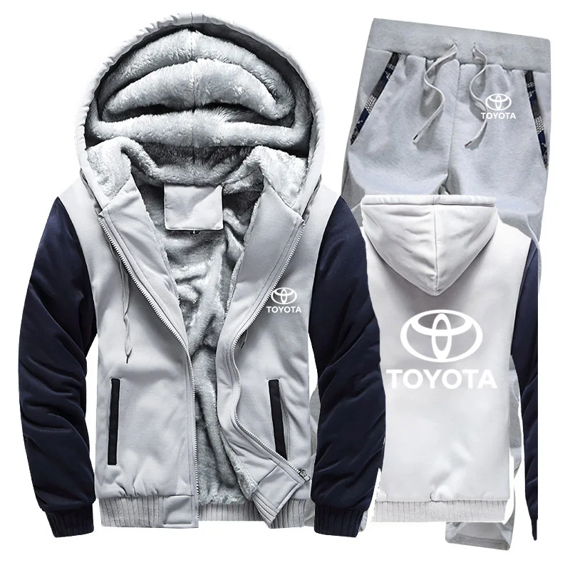 Мужские толстовки с капюшоном с логотипом Toyota, мужские толстовки с капюшоном, зимний утепленный флисовый хлопковый спортивный костюм на молнии, мужская куртка+ штаны, 2 шт. s