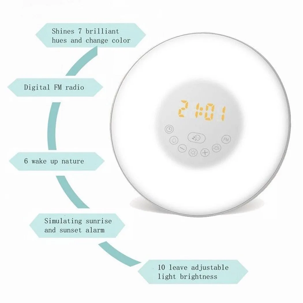 Table lamp LED alarm clock multi-colored lights sounds of nature