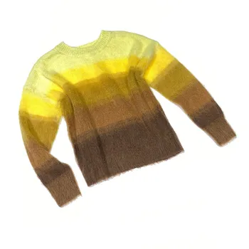 

Luxury Runway Fashion Mohair Pullovers and Sweaters 2020 Autumn Winter Newest Branded Gradient Ramp Long Sleeve Knit Tops