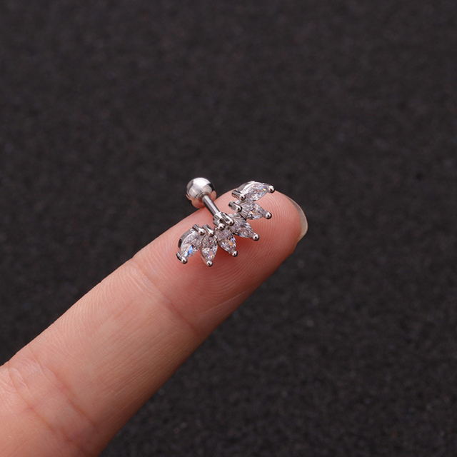 Star Heart Cross Flower Crown Bar Cartilage Piercing Stud Helix Jewelry Tragus Conch Rook Earlobe Screw Back Earring