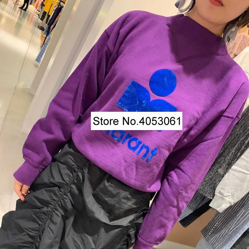 purple as pic Новинка, Женская толстовка серого/зеленого/Королевского синего/розового цвета с буквенным принтом, с круглым вырезом и длинным рукавом, Женский пуловер - Цвет: purple as pic