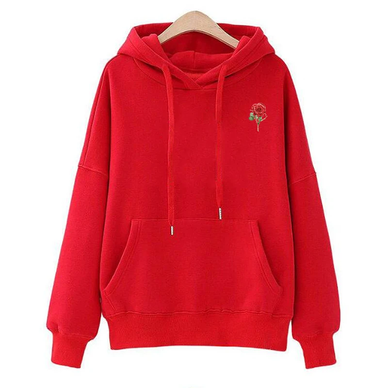  Autumn Hoodies Sweatshirts for Women Rose Printed Off Female Jumper Pullover Casual Long Sleeve Top