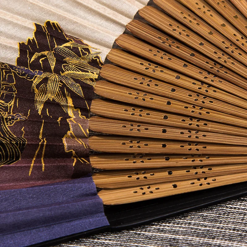 Vintage Silk Folding Fan Chinese Japanese Tassel Bamboo Dance Hand Fan Home Decoration Ornaments Craft Gift