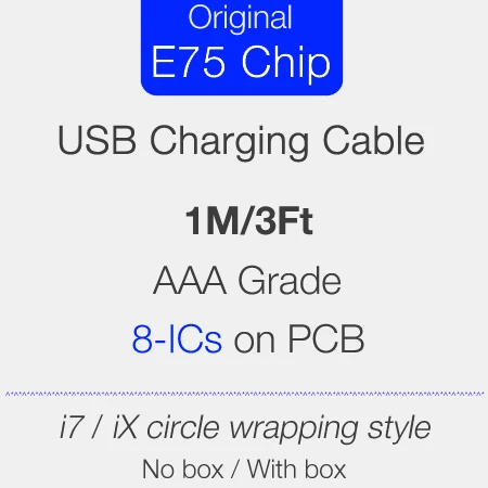 1 м E75 чип AAA Качество 8ICs usb кабель для зарядки USB кабель синхронизации данных для iPh 11 Pro XR XS Max 8 10 шт/партия