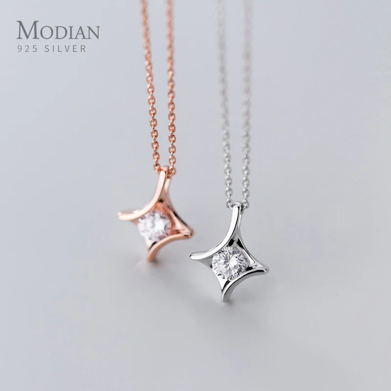 

Modian Charm Clear CZ Geometric Star Rose Gold Color Chain Necklace Pendant 925 Sterling Silver Fashion Jewelry For Women Bijoux