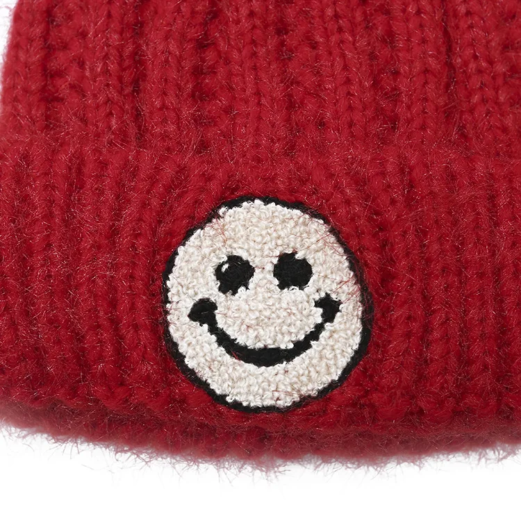 Осенне-зимняя теплая женская шапка со смайликом и вышивкой, вязаная шапка для девочек, шапка в стиле хип-хоп, женская шапка, gorros Mujer Feminino