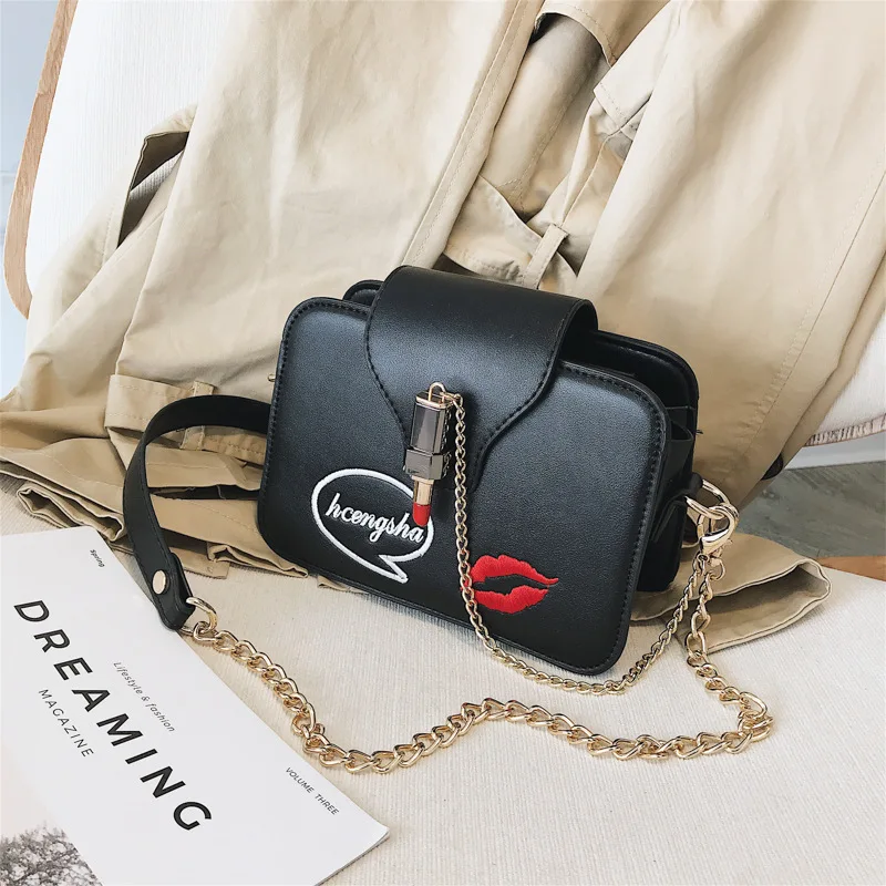 

Cool Lock Square Sling Bag Sexy Lip Red Lipstick Three Compartment Shoulder Oblique WOMEN'S Bag