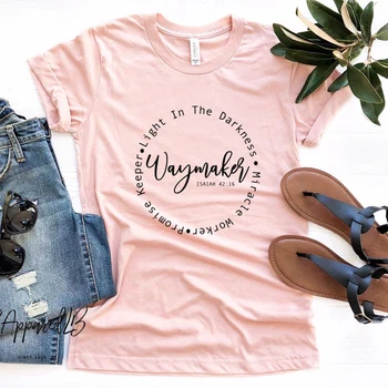 

Way Maker Miracle Worker Promise Keeper Christian T Shirt Women Cotton Short Sleeve Faith Tops Religion Clothing Dropshipping