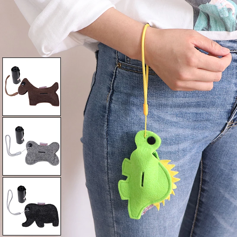 1set Pet Poop Bags Dispenser Dog Cleaning Products Outdoor Portable Poop Bag Holder Cute Animal Shape Dog Waste Bags