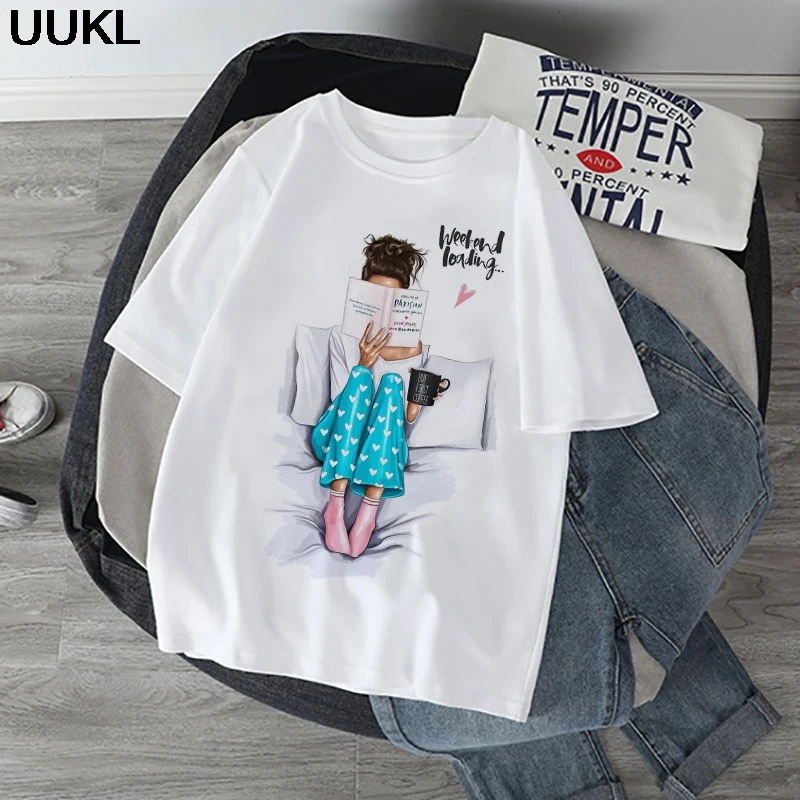 UUKL Poleras Mujer De Moda 2020 летняя модная женская Футболка Harajuku Weekend Loading letter футболка