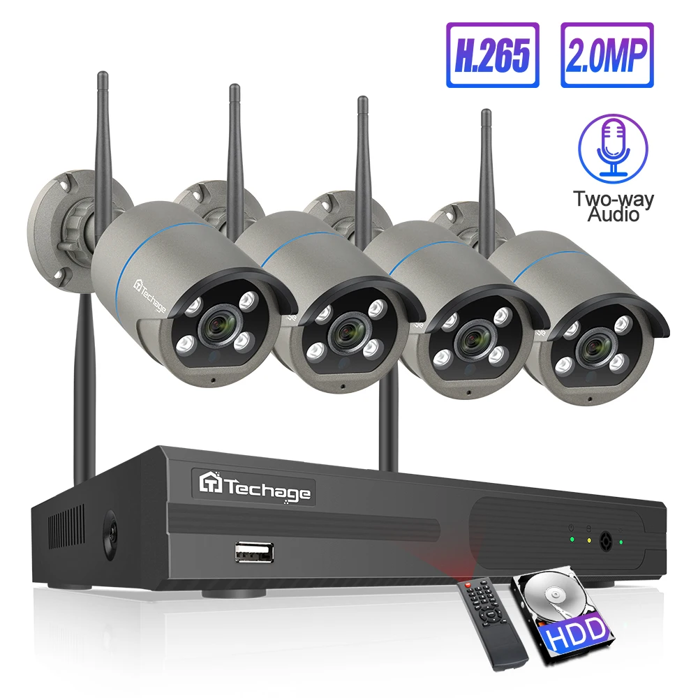 Techage 8CH 1080P kamera bezprzewodowa System NVR 4 sztuk 2MP Wifi dwukierunkowa Audio dźwięk wideo wodoodporna bezpieczeństwa zestaw do nadzorowania Techage 8CH 1080P kamera bezprzewodowa System NVR 4 sztuk 2MP Wifi dwukierunkowa Audio dźwięk wideo wodoodporna bezpieczeństwa zestaw do nadzorowania