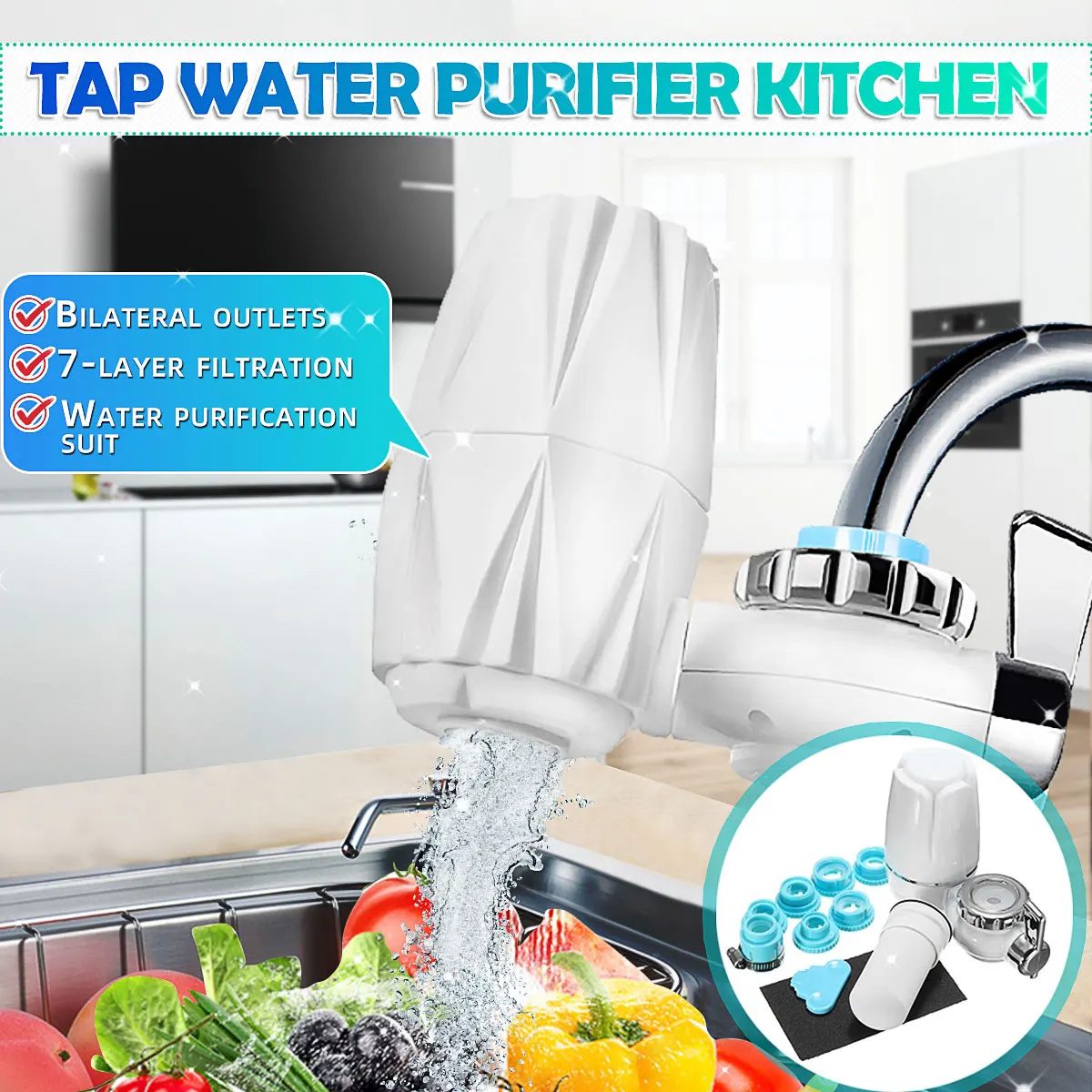 Tap Water Purifier Kitchen Faucet Washable Ceramic Purifier- Activated Carbon Ceramic Cartridge- Reduce chlorine Contaminants