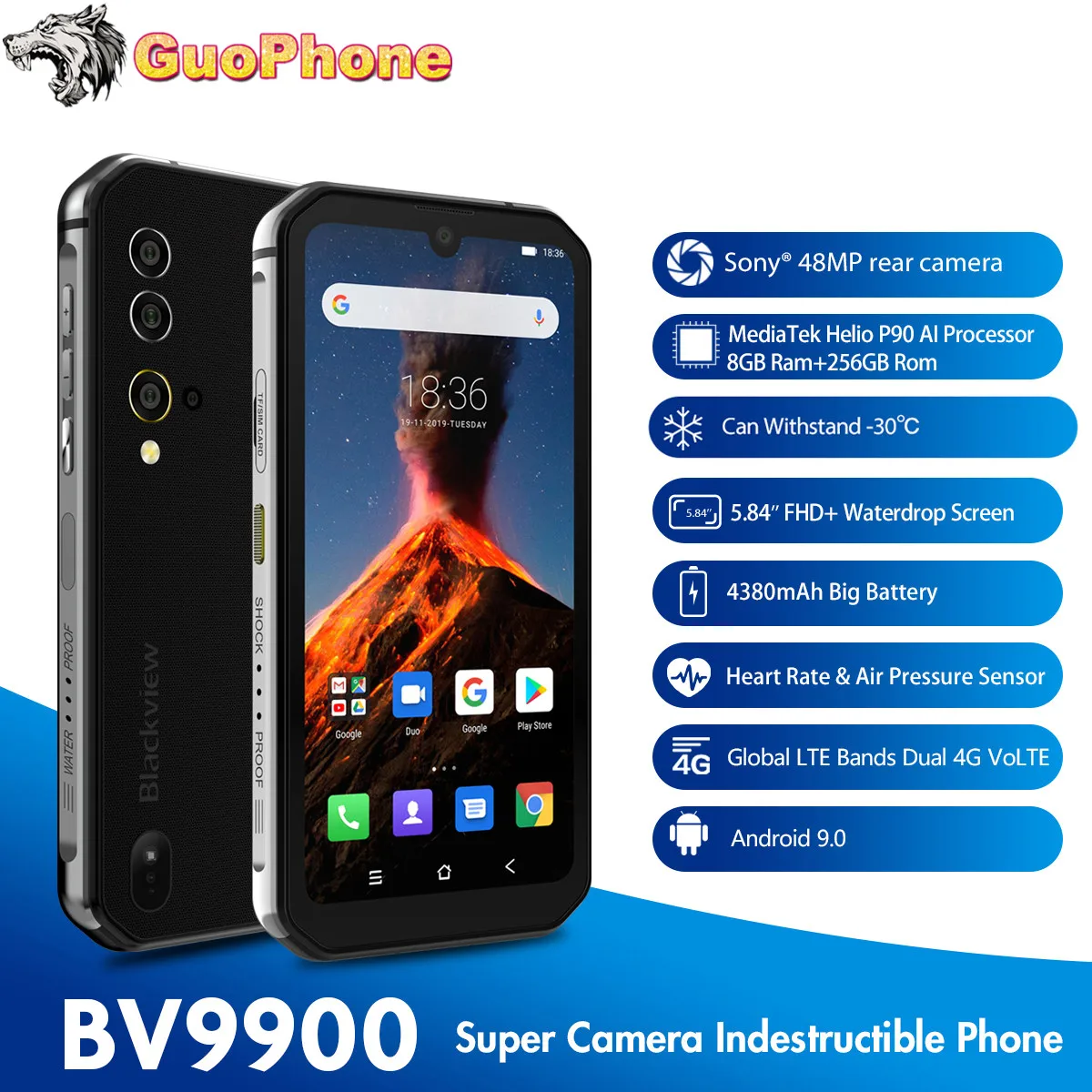 Blackview BV9900 прочный смартфон 8 ГБ ОЗУ 256 Гб ПЗУ 5 84 &quot19:9 Helio P90 Восьмиядерный Android 9 0 48MP