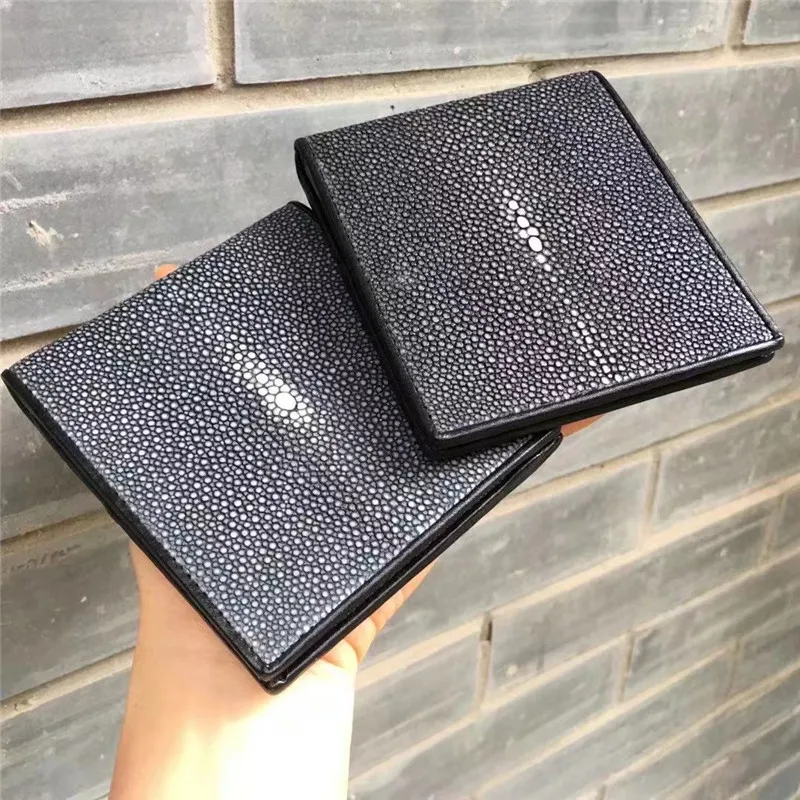 

Classical Authentic Real True Smooth Stingray Skin Male Short Purse Genuine Exotic Leather Men Small Trifold Wallet Card Holders