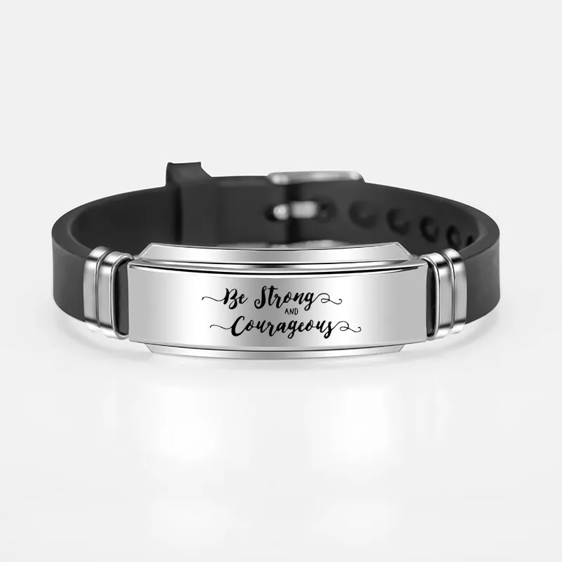 Religious Bible Verse Bracelet Christian Worship Silicone Stainless Steel Bracelets For Man Woman