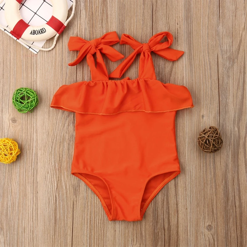 

One-peice Toddler Baby Girl Swimsuit Swimsuit Solid Color Bow Sling Ruffled Swimsuit Bikini Tankini Swimsuit