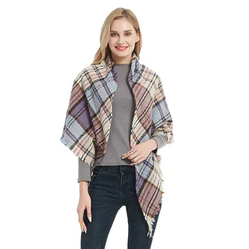 

Winter Cashmere Plaid Scarf Women Shawl Sjaal Woman Poncho Triangle Luxury Brand Bandana Pashmina Wrap Large Stoles Blanket 2019
