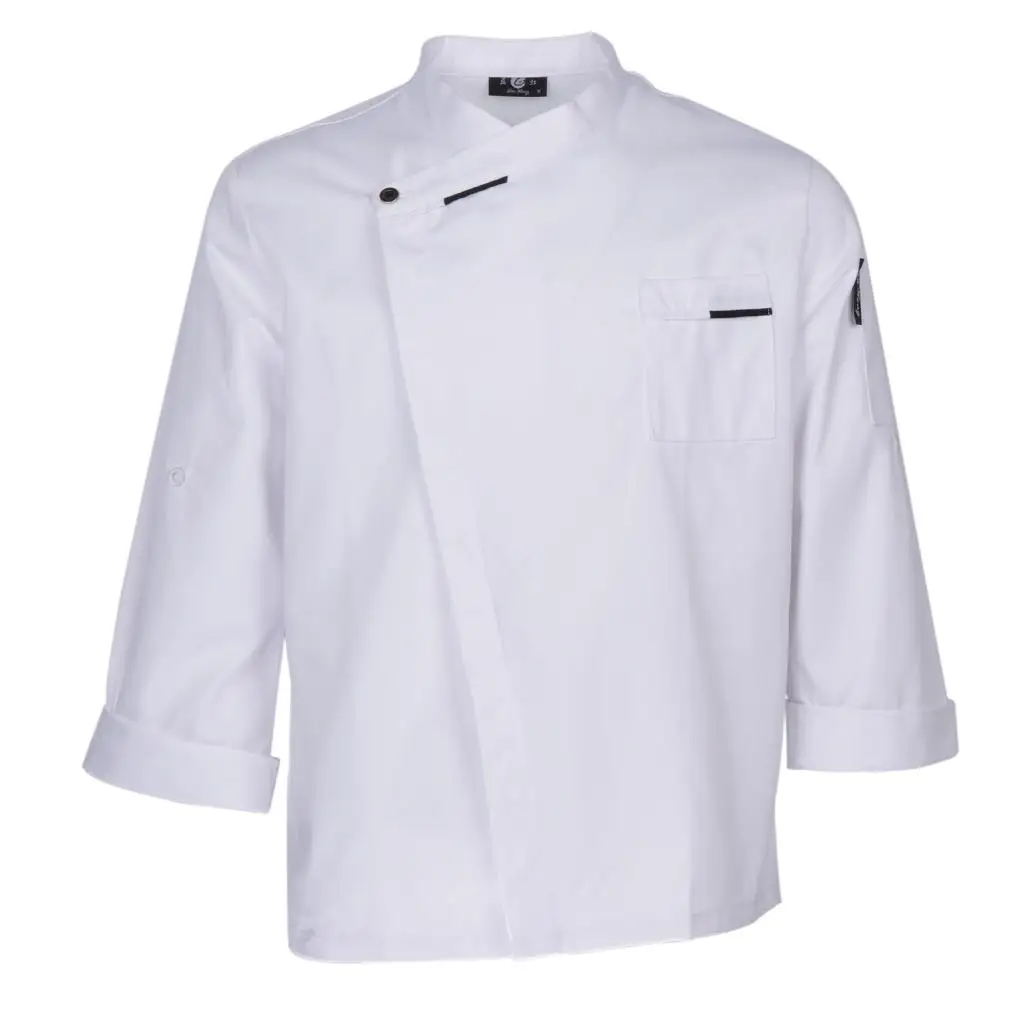 Унисекс шеф-повара куртки пальто с длинными рукавами рубашка официанта официантки кухонная униформа - Цвет: White L