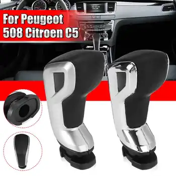 

AT Gear Shift Knob Gear Shifter Lever Stick Knob Head PU Leather Chrome Matte For Peugeot 508 For Citroen C5