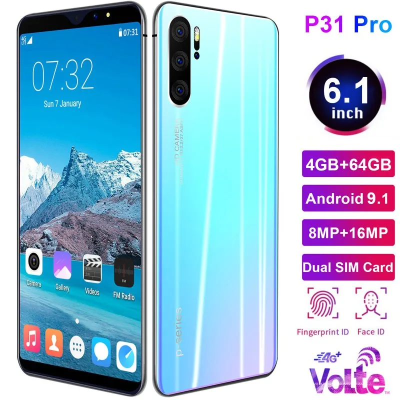 

P31 Pro 6.1 Inch 4G Smartphone 4GB RAM 64GB ROM Full Screen Mobile Phone Fingerprint & Face Recognition Unlock Cell Phone