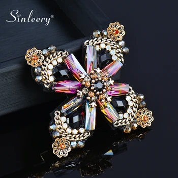 

SINLEERY Luxury 4 Petals Bauhinia Big Flower Brooches For Women AAA Cubic Zircon Pins Jewelry Accessories XZ148 SSG