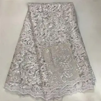 

Sequins African Lace Fabric 2020 High Quality French Brown Tulle Lace Fabric Nigerian Lace Fabrics Guipure offwhite For Wedding