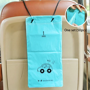

50pcs/set Car Trash Bin Traveling Portable Car Garbage Bag Auto Seat Back Self-adhesive Disposable Rubbish Organizer Storage Bag