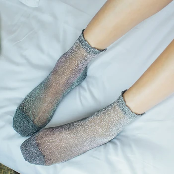 

1Pair Women Socks Shiny Trendy Girls Glitter Ankles Socks Spring Summer Thin Gauze Transparent Lady Sox Soft Comfortable