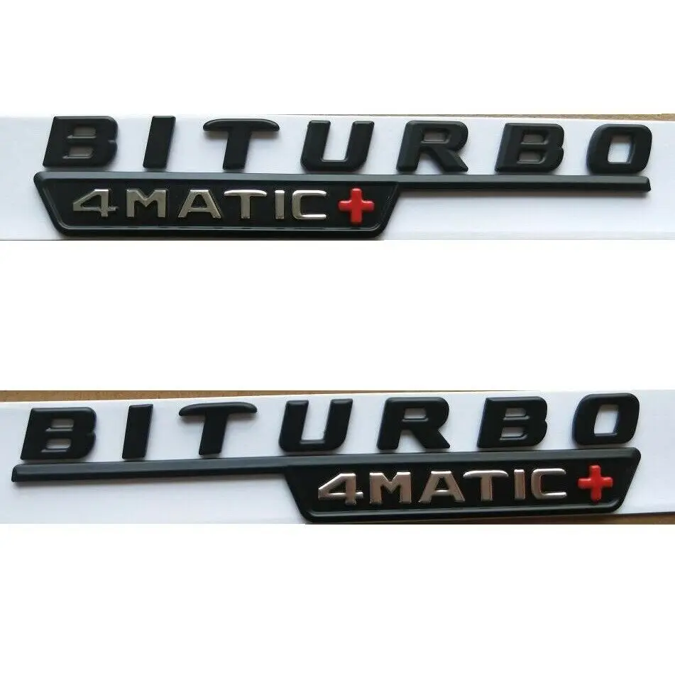Матовый и черными буквенными принтами и BITURBO 4matic+ крыло эмблемы значки для Mercedes Benz