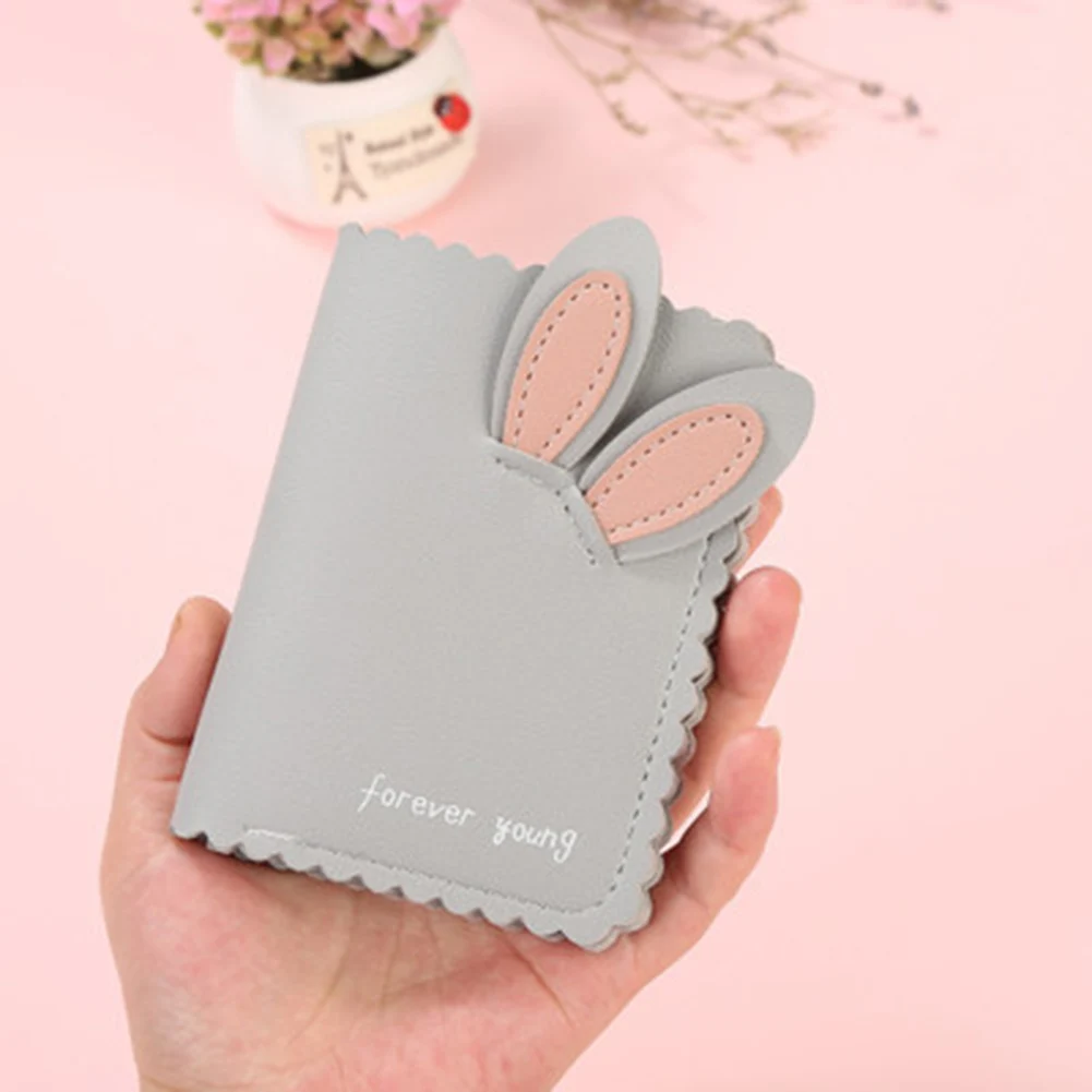 Hot Selling Women Small Wallet Lovely Rabbit Ears Wallets Cards Holder Short Design Purse Girls Wallet Cash Holder-B5 - Цвет: light gray
