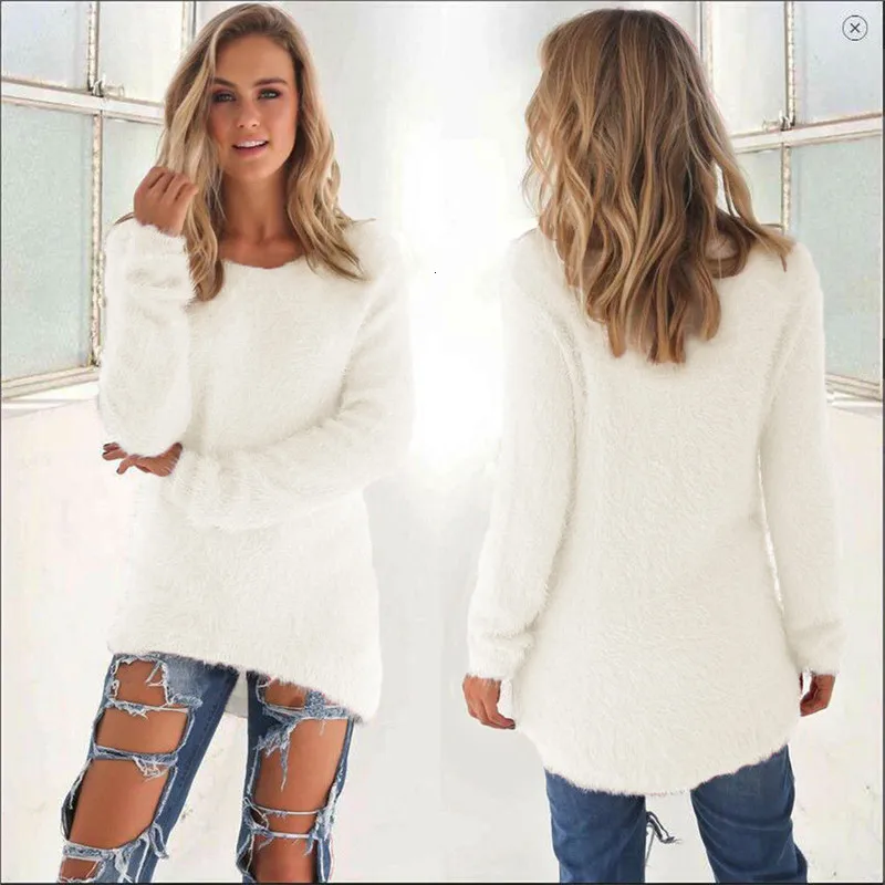  2019 Autumn Winter Casual Knitted Ladies Sweater Long Sleeve O-neck Women Tops Plush Sweaters Plue 