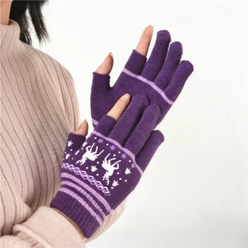 

Women Gloves Winter Woolen Knitted Gloves Touch Screen Mittens Keep Warm Female Winter Two Finger Stripe Gloves Fashion Autumn
