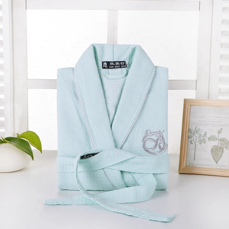 GREEN Sleepwear Women Cotton Warm Bathrobe Women Pink Solid Color Cotton Pajamas Nightgown Lingerie Bathrobe With Belt Summer - Цвет: GREEN