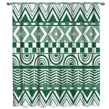 

Ethnic Style Green White Abstract Geometry Curtains for Windows Drapes Modern Printing Curtain For Living Room Bedroom