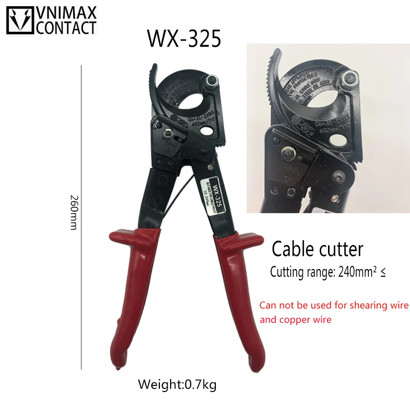 Labor-saving scissor ratchet cable Wire cutting shearing tool suitable for insulated copper/aluminium cables below 240mm LK-250