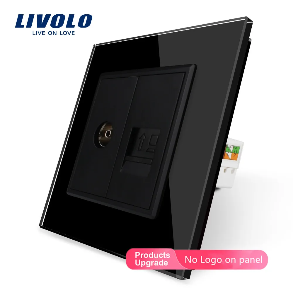 Livolo 7 цветов; туфли с украшением в виде кристаллов Стекло Панель, 2 банды стена компьютер и ТВ гнездо, C791VC-11/12/13/15 без переходник, без логотипа