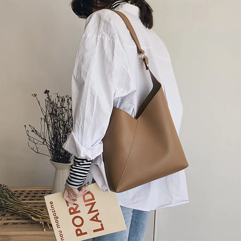 

Bucket Bag Women's 2019 New Style CHIC Korean-style Shoulder Bag Simple Large-Volume Oblique Bag Casual Different Size Bags Fash