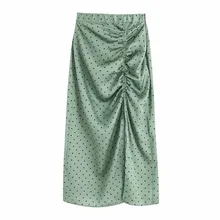 Осень новые модные женские юбки с разрезом до середины икры в горошек на молнии сбоку