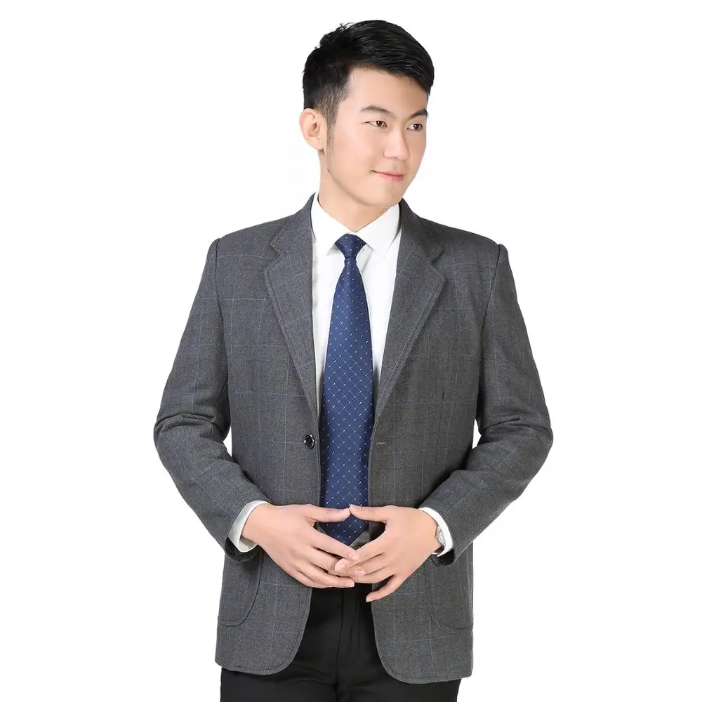 Men Smart Casual Blazers Black Grey Blue Dark Plaid Pattern Jacket Suits Male Business Office Outfits Autumn Spring Garment Wear