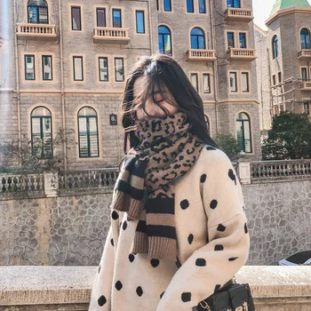 

Orangelili Leopard Print New Warm Scarf for Women Luxury Brand Women Tie Fashion Head Scarves Winter Leopard Scarves Cotton