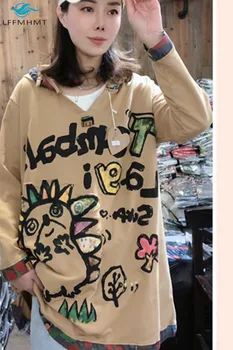 

Women Autumn New Fashion Large Size Loose Hoody Pullover Sweatshirts Office Lady Cartoon Printing Letters Retro Long Sleeve Tops