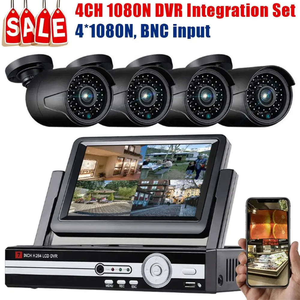 RU сток 7 дюймов LCD HD 1080P HDMI 4ch CCTV система 4 канала DVR комплект видео рекордер 1200TVL
